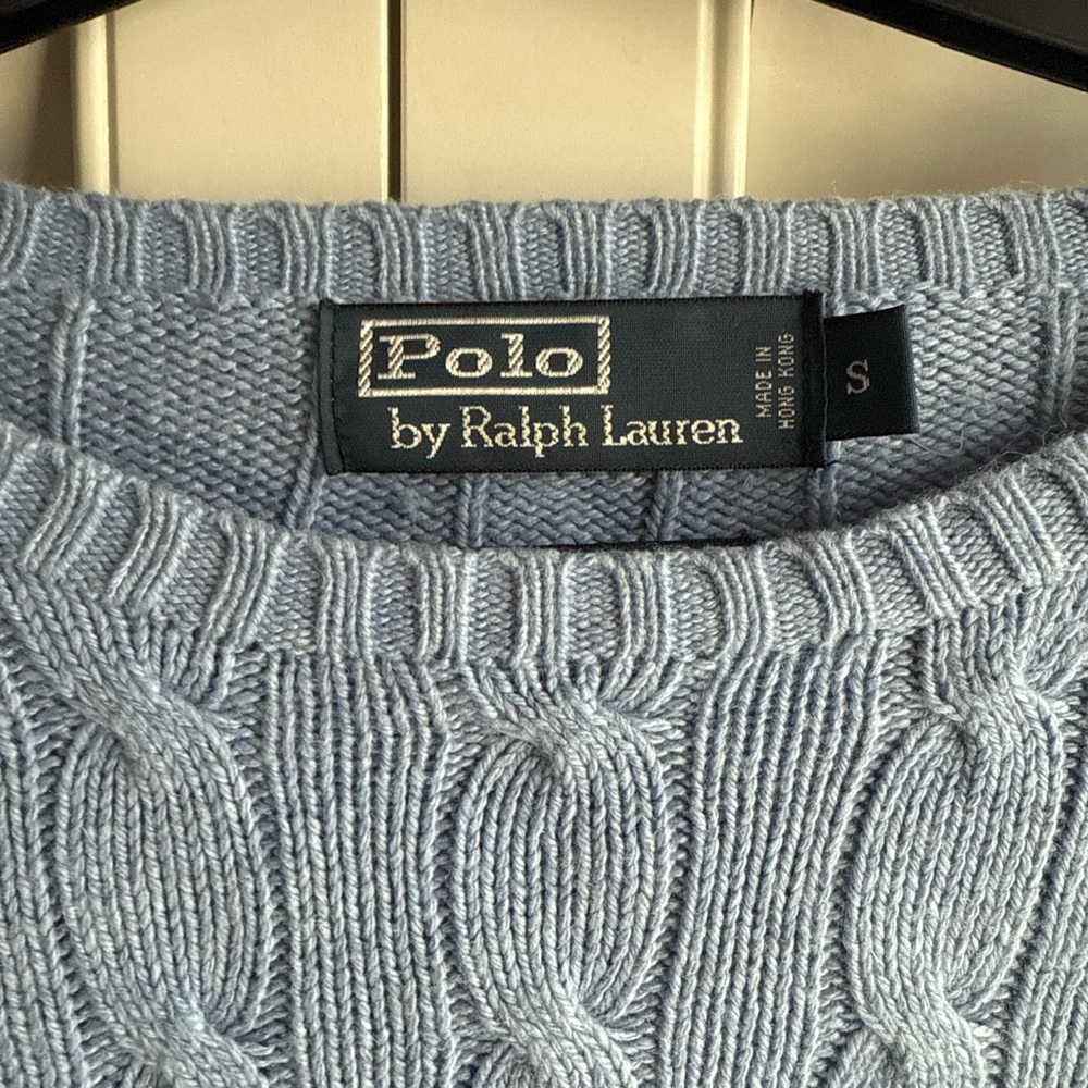 Ralph Lauren Men's Sky Blue Cable Knit Sweater all silk sz S vintage - Picture 2 of 4